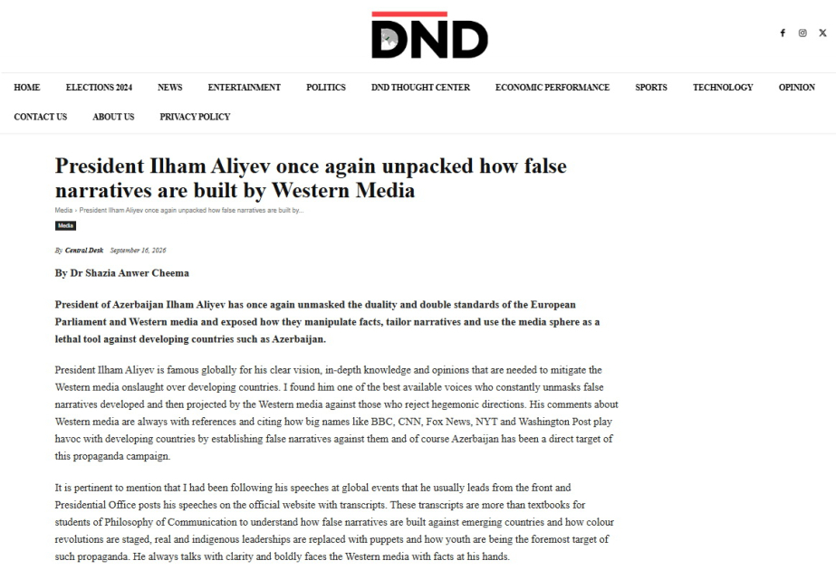 International expert: President Ilham Aliyev once again explained how false narratives are built by Western media