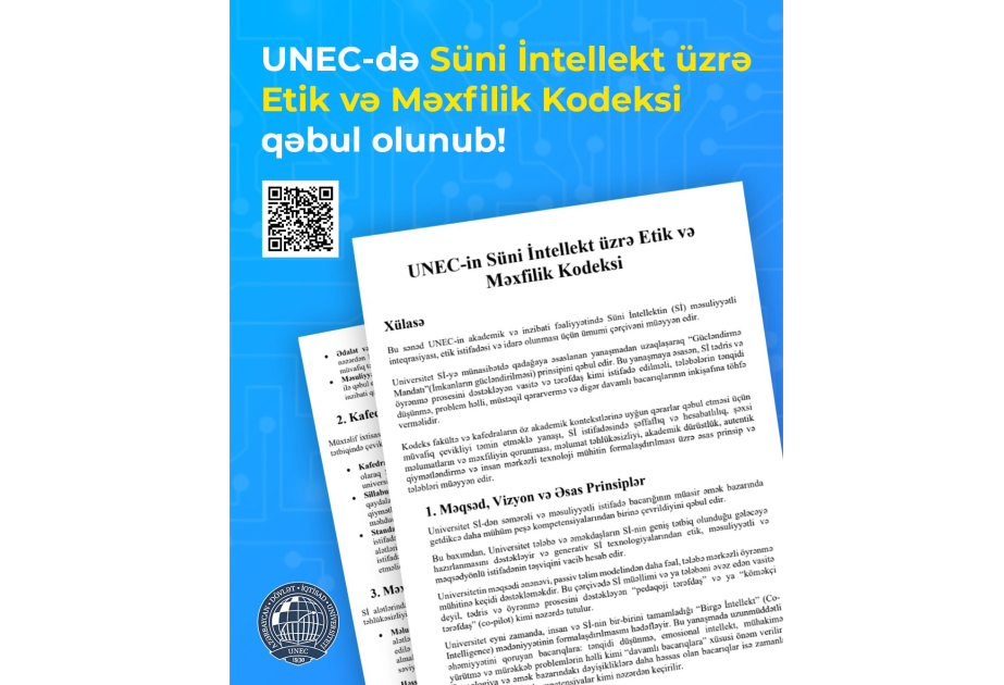 UNEC “Süni İntellekt üzrə Etik və Məxfilik Kodeksi” qəbul edib