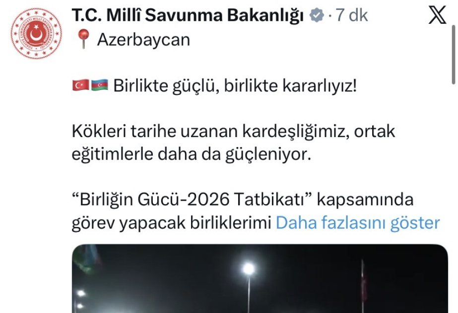 Türkiyə Milli Müdafiə Nazirliyi: Birlikdə güclü, birlikdə qətiyyətliyik