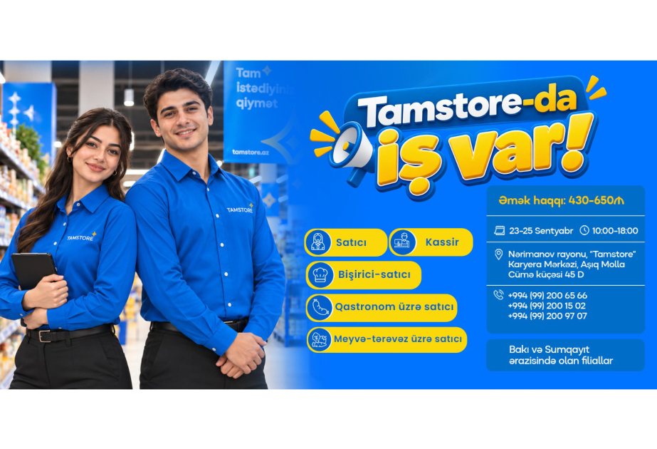 ®  “Tamstore” Marketlər Şəbəkəsində iş imkanları sizləri gözləyir