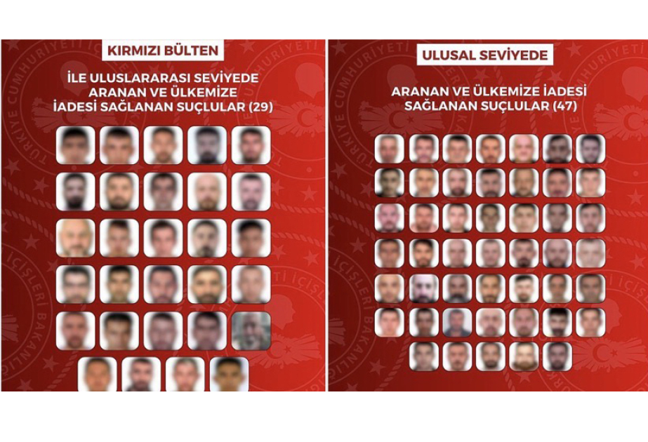 İnterpol xətti ilə axtarılan 76 şəxs Türkiyəyə ekstradisiya edilib