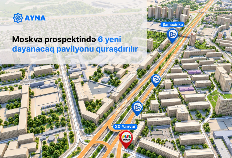 Moskva prospektində 6 yeni dayanacaq pavilyonu quraşdırılır