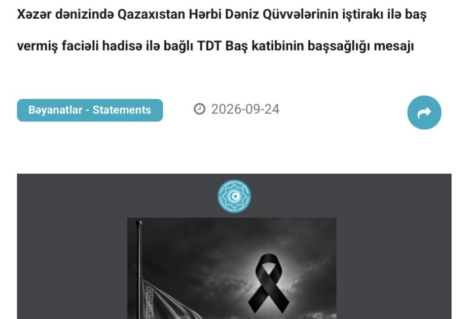 Türk Dövlətləri Təşkilatı Qazaxıstanda baş verən faciə ilə bağlı başsağlığı verib