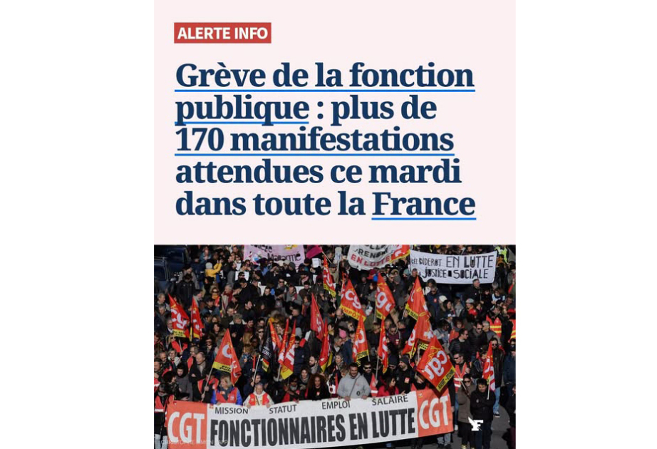 France : grève dans la fonction publique, quelque 170 manifestations prévues