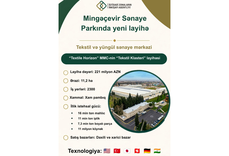 Mingəçevir Sənaye Parkında “Tekstil Klasteri” layihəsi həyata keçiriləcək