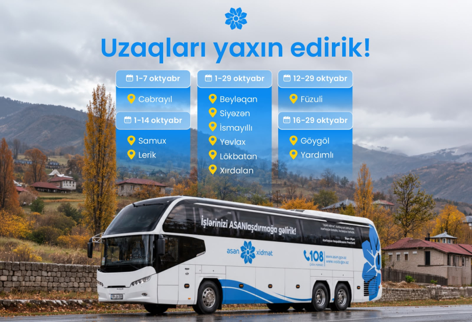 Oktyabrda Səyyar ASAN xidmətin fəaliyyət göstərəcəyi ünvanlar açıqlanıb