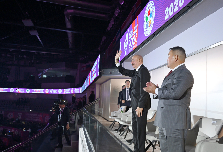 President Ilham Aliyev watches opening ceremony of World Judo Championships