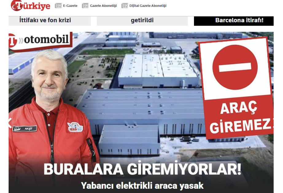 Türkiyənin müdafiə sənayesi şirkətləri xaricdə istehsal olunan elektromobillərə giriş qadağası qoyub