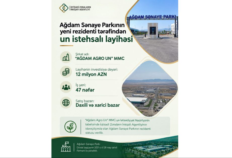 Ağdam Sənaye Parkında un istehsalı layihəsi həyata keçiriləcək