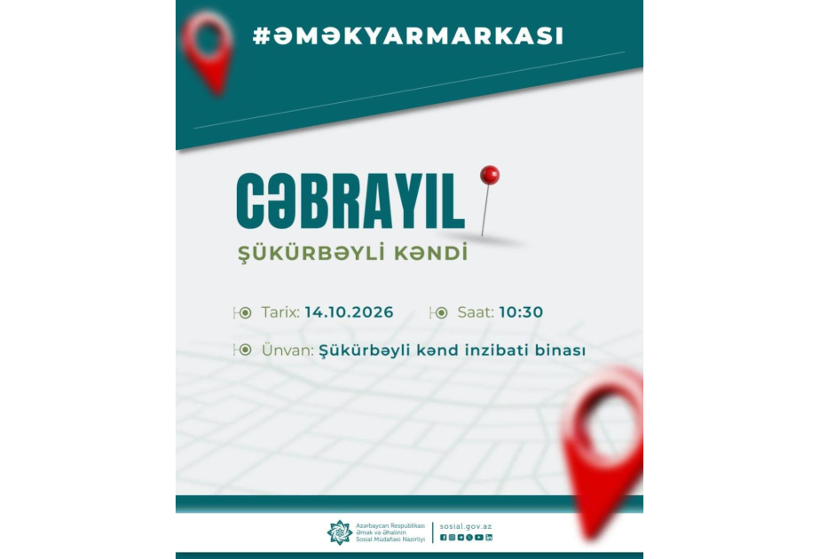 Cəbrayılın Şükürbəyli kəndində əmək yarmarkası olacaq