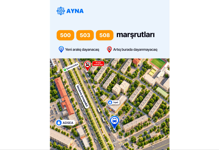“20 Yanvar” metrostansiyası və “Şamaxinka” ərazisində avtobus marşrutları üzrə dəyişikliklər ediləcək