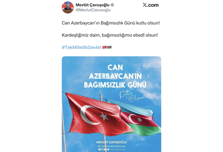 Türkiyəli rəsmilər Azərbaycanın Müstəqilliyinin Bərpası Günü münasibətilə təbriklərini çatdırıblar
