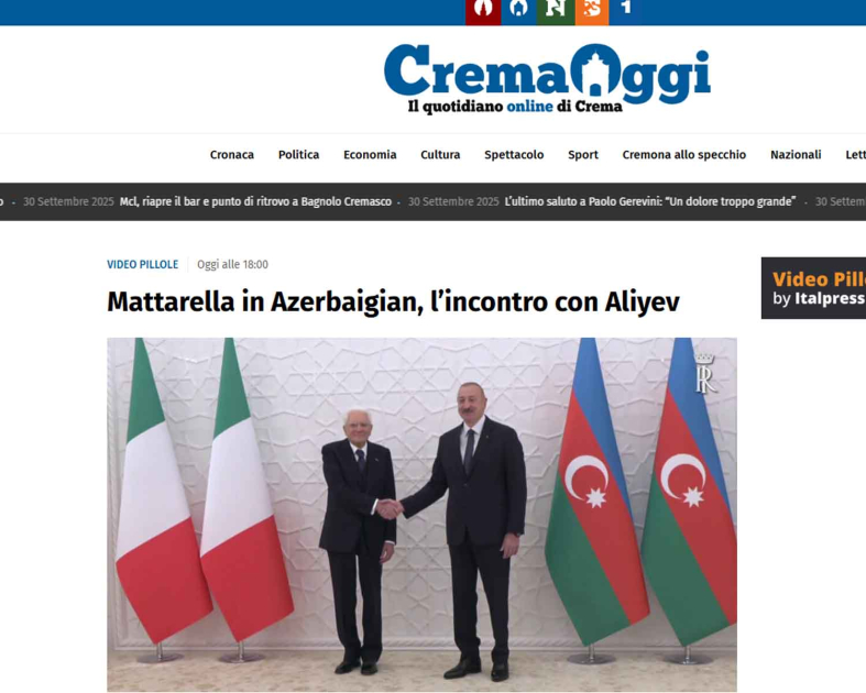 İtaliya mediası Prezident Sercio Mattarellanın Azərbaycana rəsmi səfərindən yazır