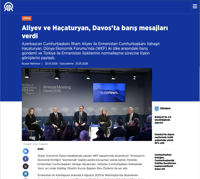 Prezident İlham Əliyevin Davosda səsləndirdiyi fikirlər beynəlxalq mətbuat tərəfindən geniş işıqlandırılıb