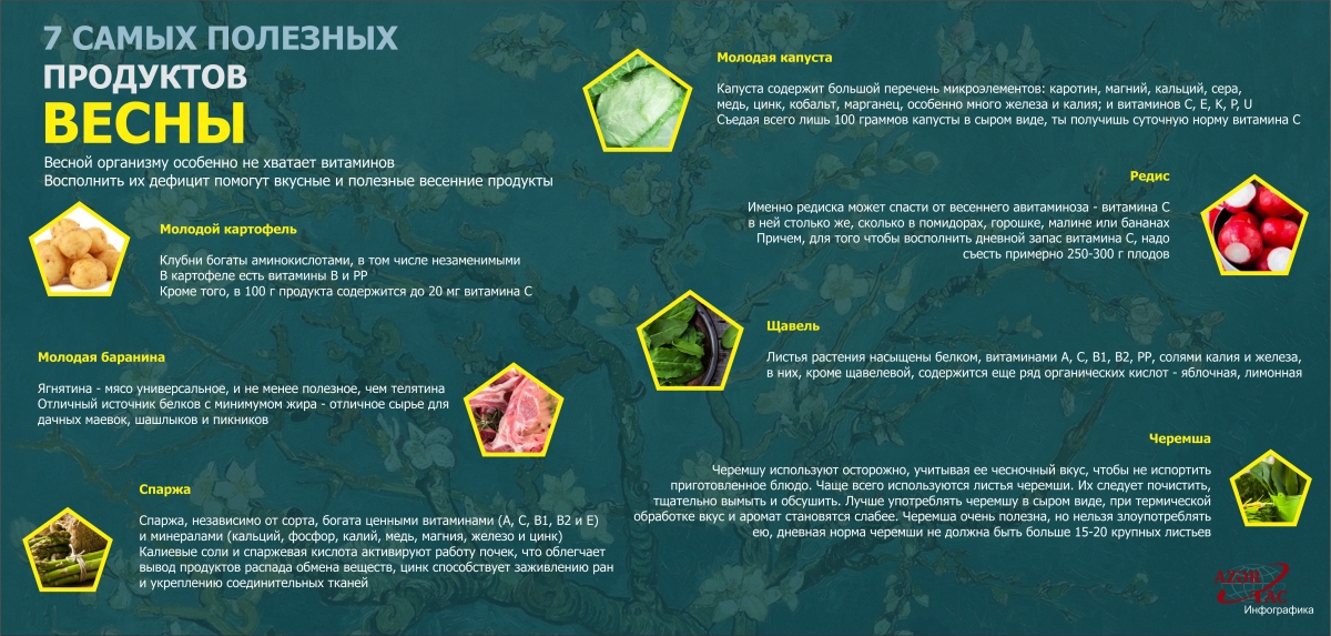 7 САМЫХ ПОЛЕЗНЫХ ПРОДУКТОВ ВЕСНЫ – ИНФОГРАФИКА