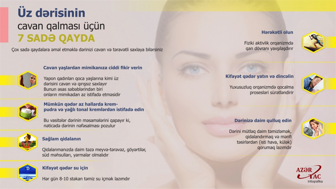 Üz dərisinin cavan qalması üçün 7 SADƏ QAYDA - İNFOQRAFİKA
