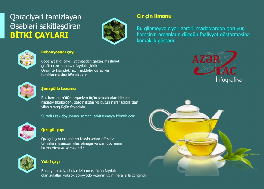 Qaraciyəri təmizləyən, əsəbləri sakitləşdirən BİTKİ ÇAYLARI- İNFOQRAFİKA