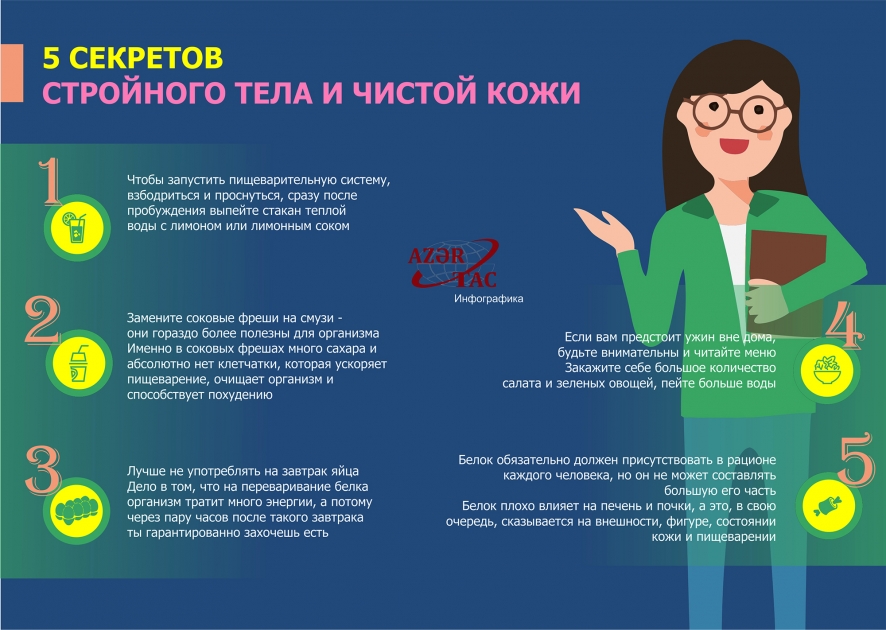 5 СЕКРЕТОВ СТРОЙНОГО ТЕЛА И ЧИСТОЙ КОЖИ – ИНФОГРАФИКА