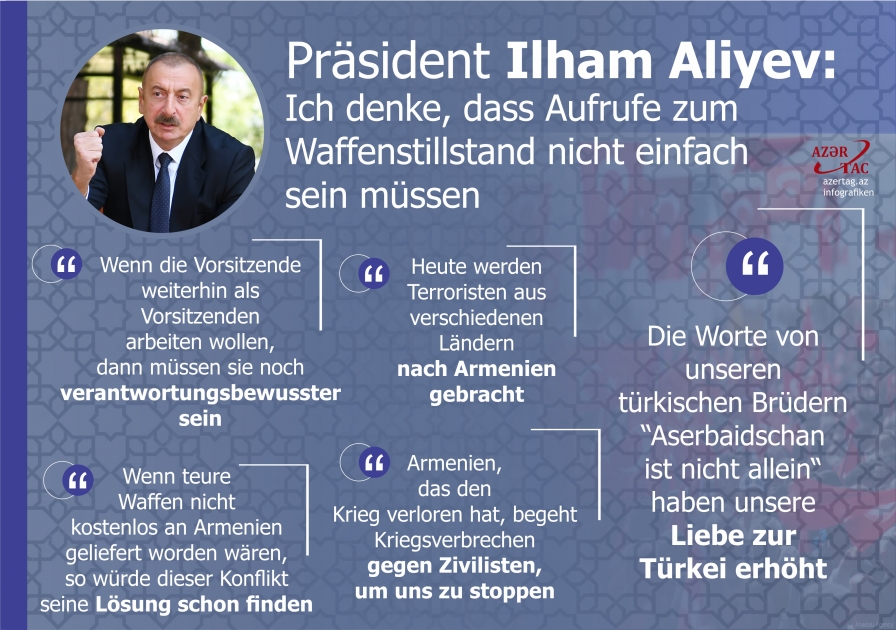 Präsident Ilham Aliyev: Ich denke, dass Aufrufe zum Waffenstillstand nicht einfach sein müssen