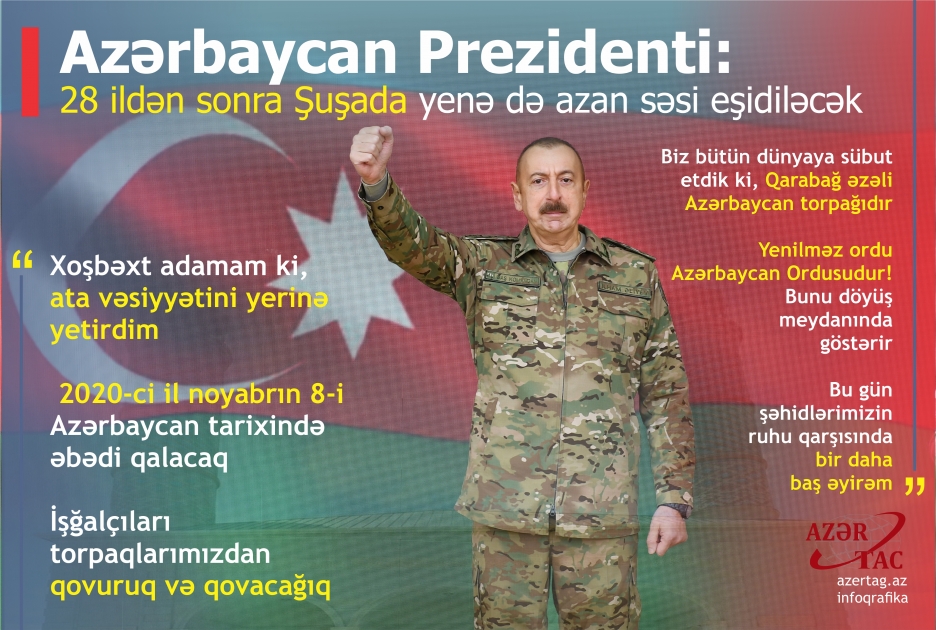 Azərbaycan Prezidenti: 28 ildən sonra Şuşada yenə də azan səsi eşidiləcək