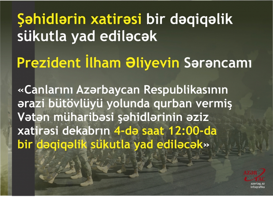 Şəhidlərin xatirəsi bir dəqiqəlik sükutla yad ediləcək