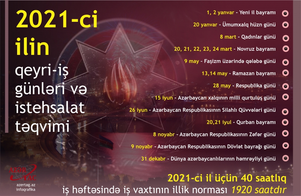 2021-ci ilin qeyri-iş günləri və istehsalat təqvimi
