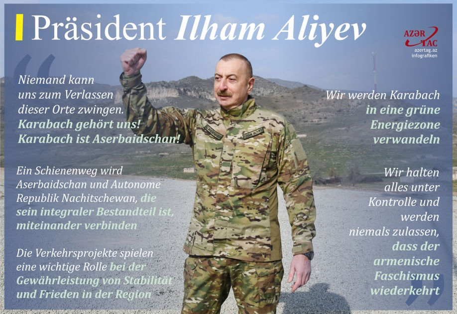 Präsident Ilham Aliyev: Niemand kann uns zum Verlassen dieser Orte zwingen. Karabach gehört uns! Karabach ist Aserbaidschan!