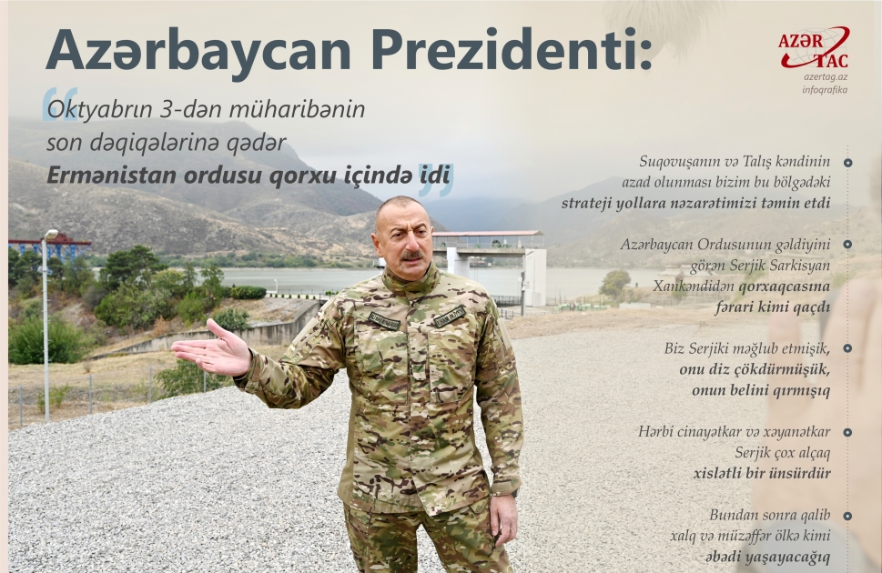 Azərbaycan Prezidenti: Oktyabrın 3-dən müharibənin son dəqiqələrinə qədər Ermənistan ordusu qorxu içində idi