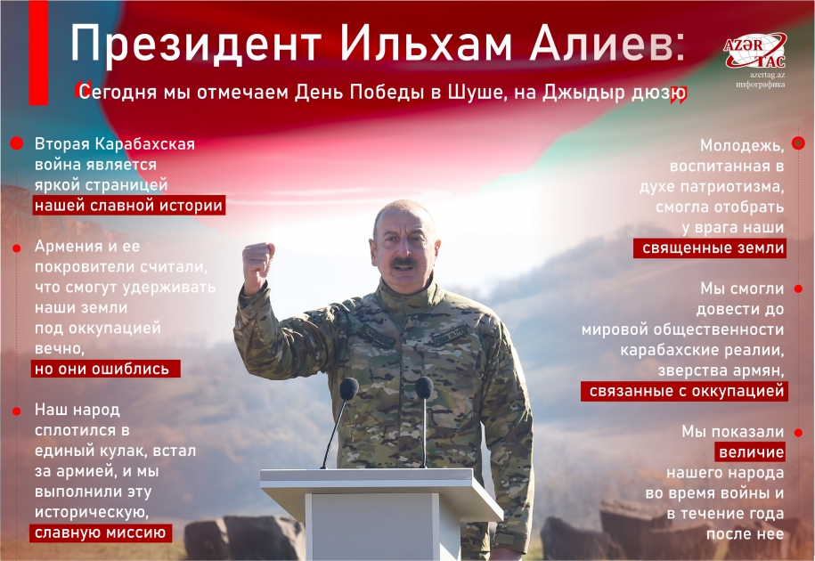 Президент Ильхам Алиев: Сегодня мы отмечаем День Победы в Шуше, на Джыдыр дюзю