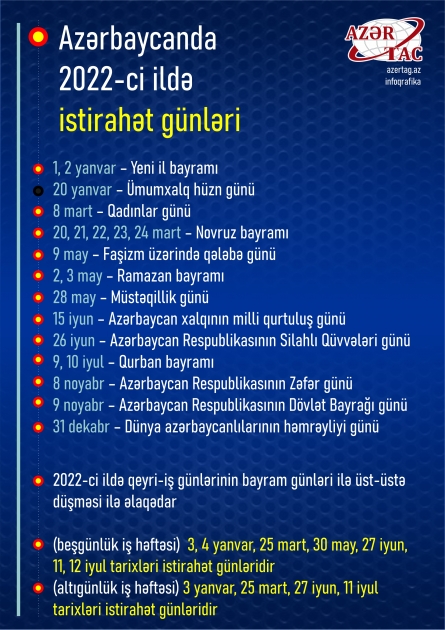 Azərbaycanda 2022-ci ildə istirahət günləri