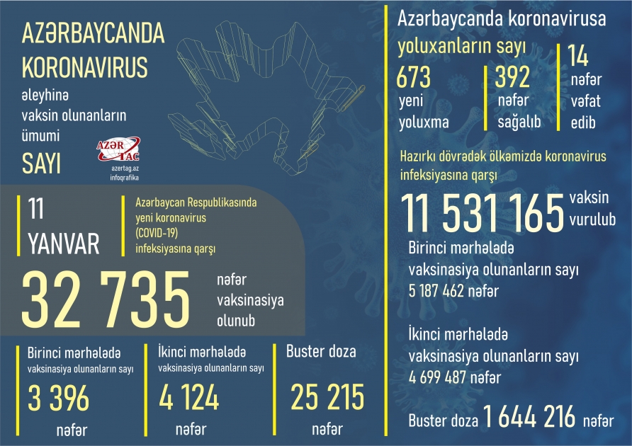 Azərbaycanda bu günə peyvənd və yoluxma statistikası