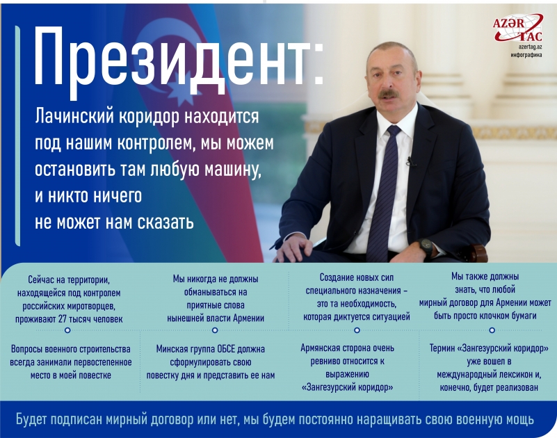 Президент: Лачинский коридор находится под нашим контролем, мы можем остановить там любую машину, и никто ничего не может нам сказать
