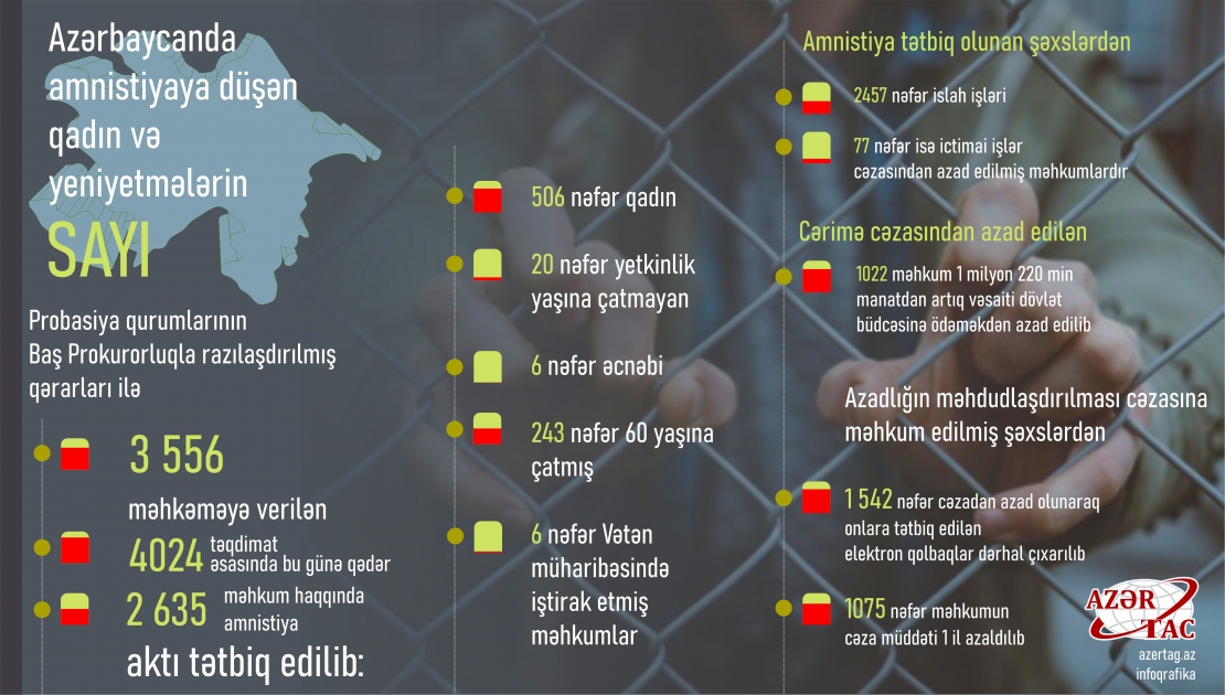 Azərbaycanda amnistiyaya düşən qadın və yeniyetmələrin sayı