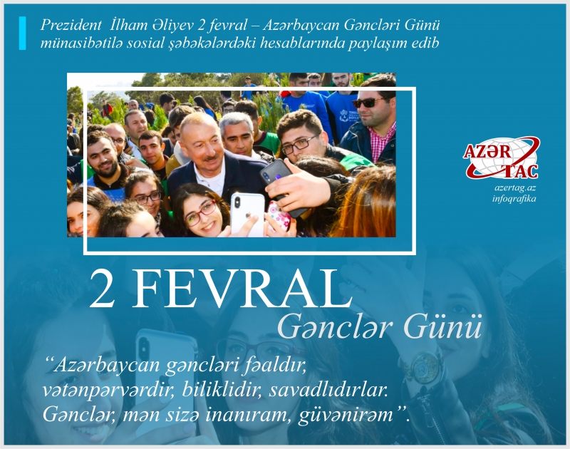 Prezident İlham Əliyev 2 fevral – Azərbaycan Gəncləri Günü münasibətilə paylaşım edib