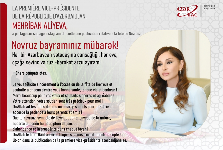 Mehriban Aliyeva partage sur Instagram une publication relative à la fête de Novrouz