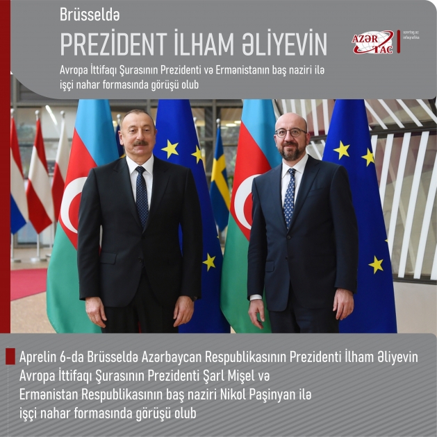 Brüsseldə Prezident İlham Əliyevin Avropa İttifaqı Şurasının Prezidenti və Ermənistanın baş naziri ilə işçi nahar formasında görüşü olub