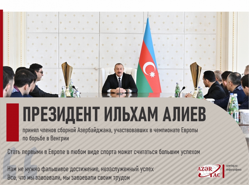 Президент Ильхам Алиев принял членов сборной Азербайджана, участвовавших в чемпионате Европы по борьбе в Венгрии