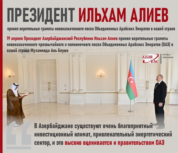 Президент Ильхам Алиев принял верительные грамоты новоназначенного посла Объединенных Арабских Эмиратов в нашей стране