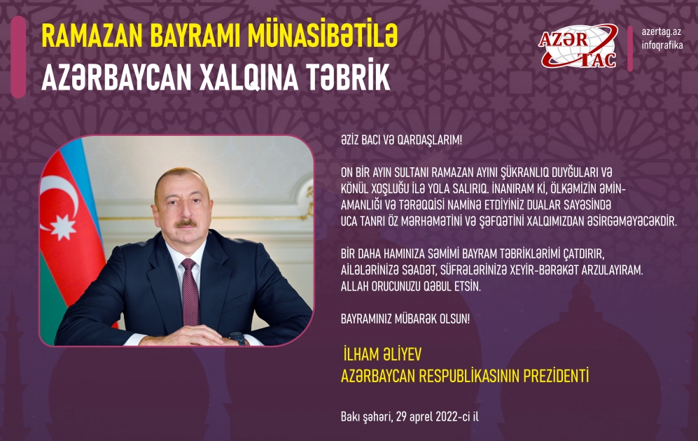 Ramazan bayramı münasibətilə Azərbaycan xalqına təbrik