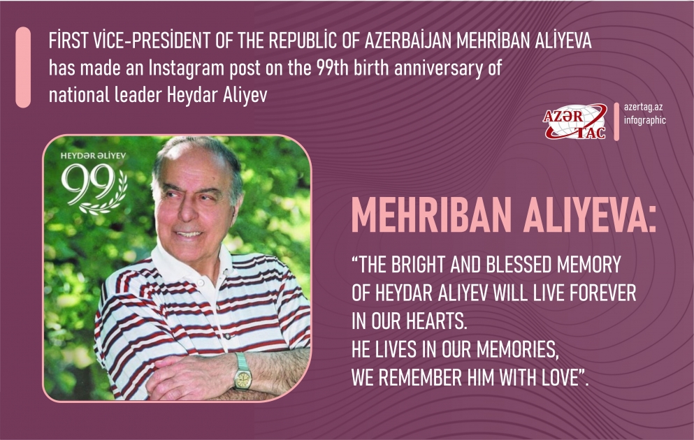 First Vice-President of the Republic of Azerbaijan Mehriban Aliyeva has made an Instagram post on the 99th birth anniversary of national leader Heydar Aliyev
