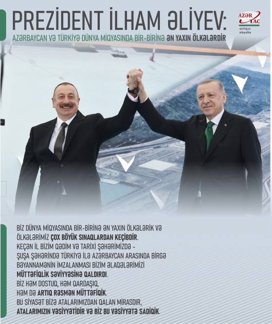 Prezident İlham Əliyev: Azərbaycan və Türkiyə dünya miqyasında bir-birinə ən yaxın ölkələrdir