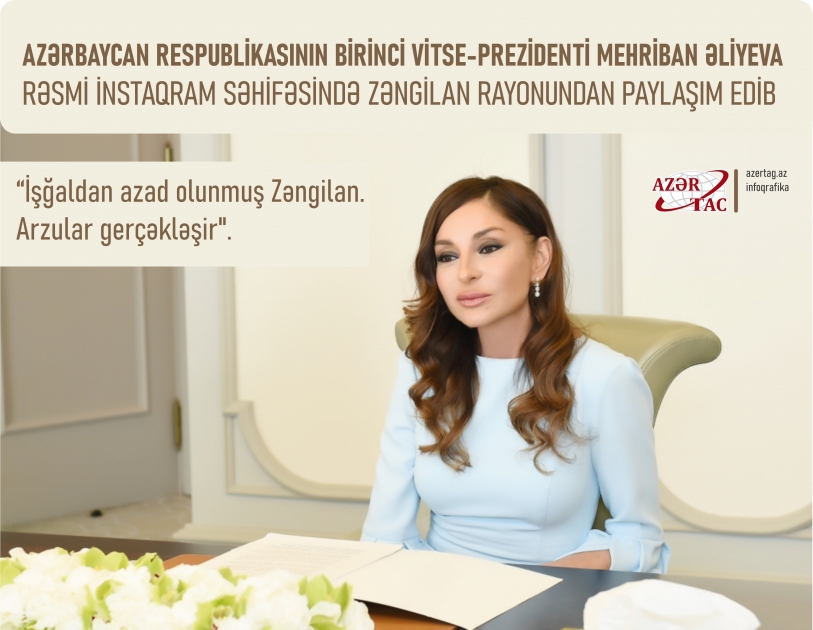 Birinci vitse-prezident Mehriban Əliyeva Zəngilan rayonundan paylaşım edib