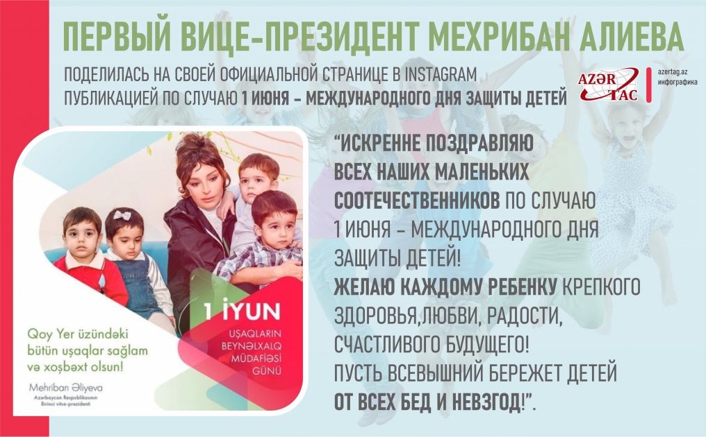 Первый вице-президент Мехрибан Алиева поделилась публикацией по случаю 1 Июня – Международного дня защиты детей