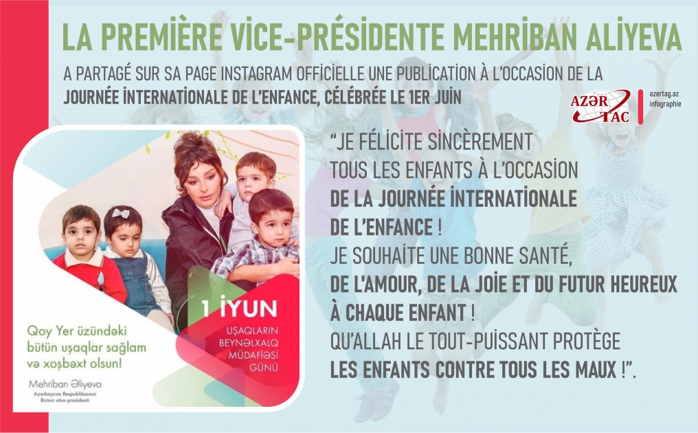 La première vice-présidente Mehriban Aliyeva a partagé sur sa page Instagram officielle une publication à l’occasion de la Journée internationale de l’enfance, célébrée le 1er juin.