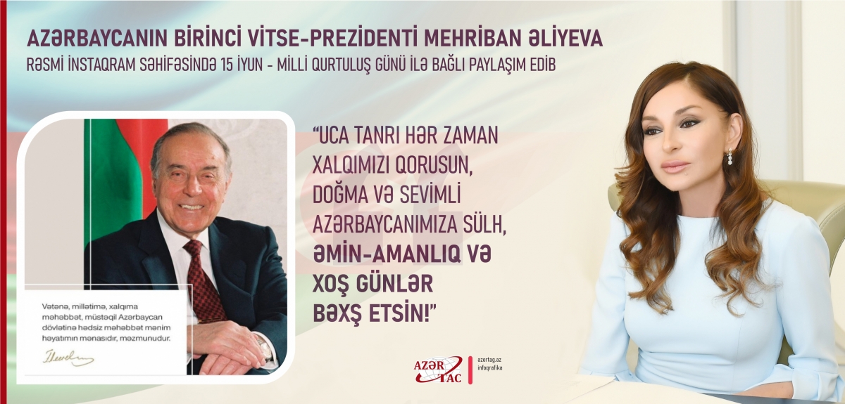 Birinci vitse-prezident Mehriban Əliyeva 15 İyun - Milli Qurtuluş Günü ilə bağlı paylaşım edib