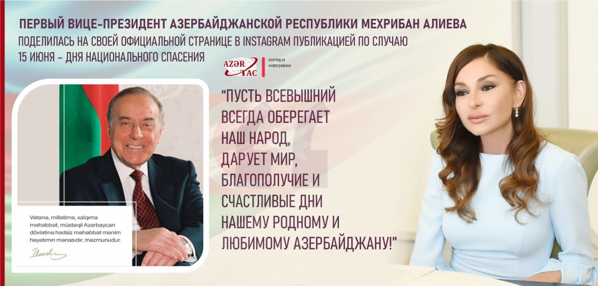 Первый вице-президент Мехрибан Алиева поделилась публикацией по случаю 15 Июня – Дня национального спасения