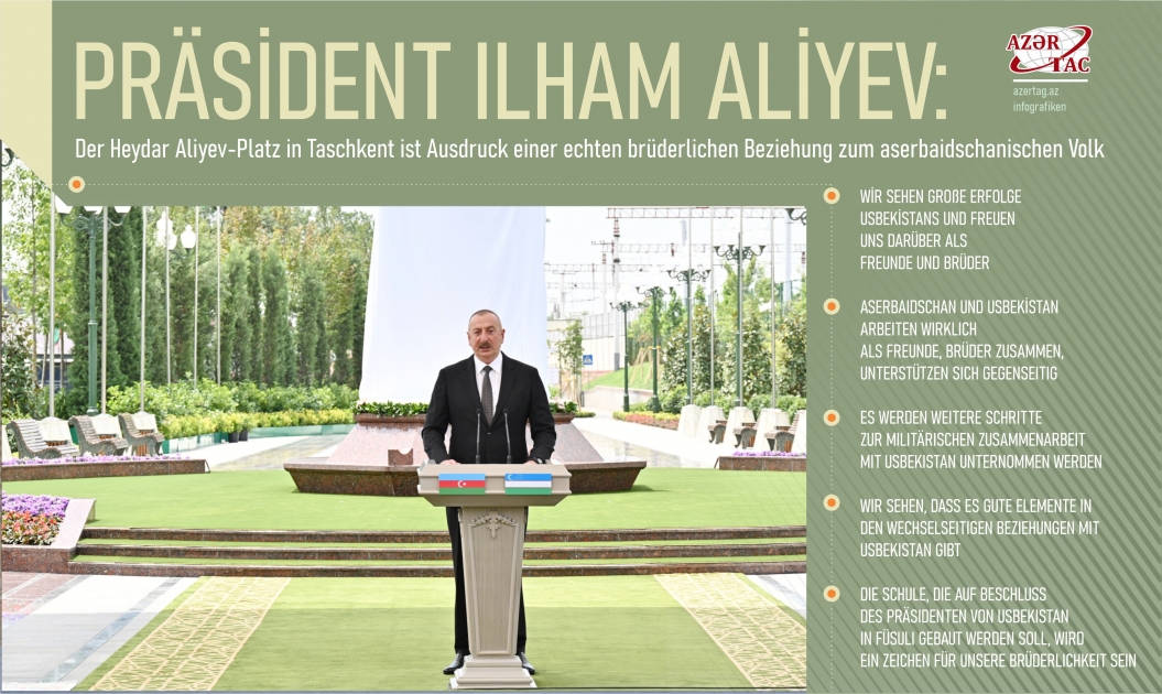 Präsident Ilham Aliyev: Der Heydar Aliyev-Platz in Taschkent ist Ausdruck einer echten brüderlichen Beziehung zum aserbaidschanischen Volk