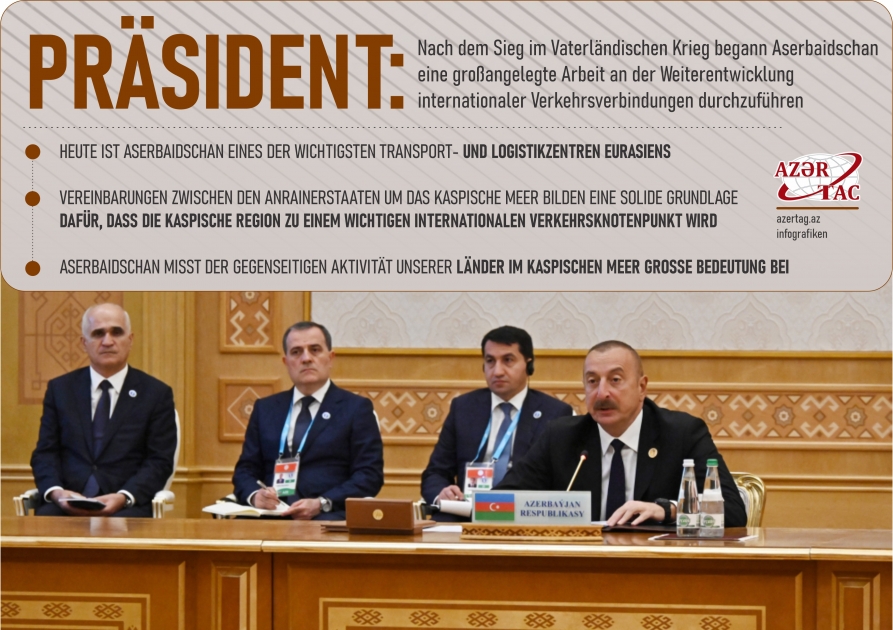 Präsident: Nach dem Sieg im Vaterländischen Krieg begann Aserbaidschan eine großangelegte Arbeit an der Weiterentwicklung internationaler Verkehrsverbindungen durchzuführen
