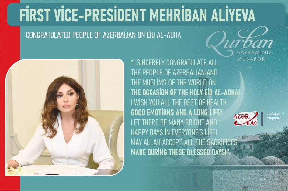 First Vice-President Mehriban Aliyeva congratulated people of Azerbaijan on Eid al-Adha