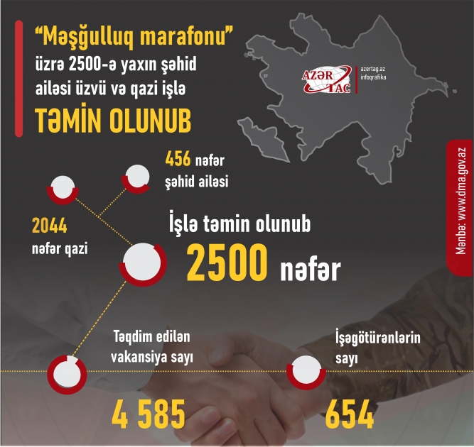 “Məşğulluq marafonu” üzrə 2500-ə yaxın şəhid ailəsi üzvü və qazi işlə təmin olunub